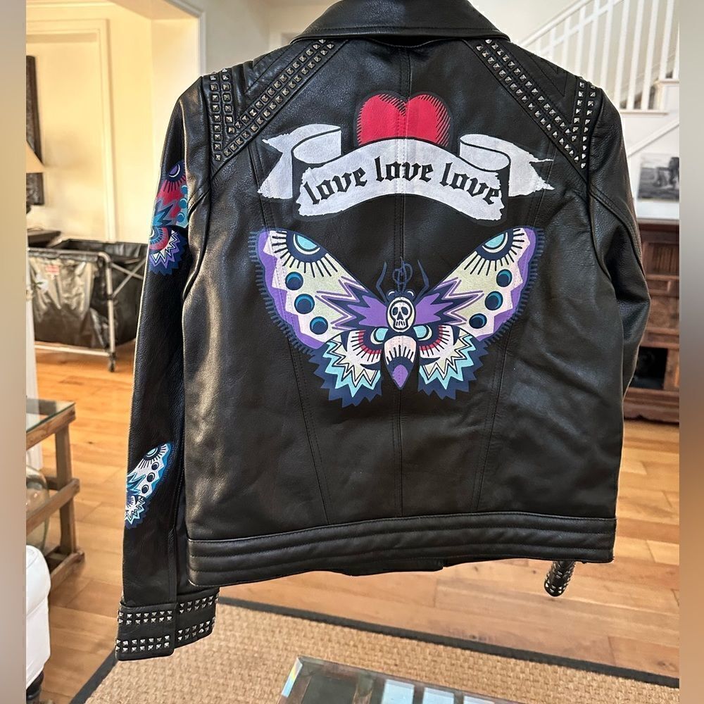 ZADIG VOLTAIRE Kawai Cuir Paint Leather Jacket Black SZ Small NEW with tags